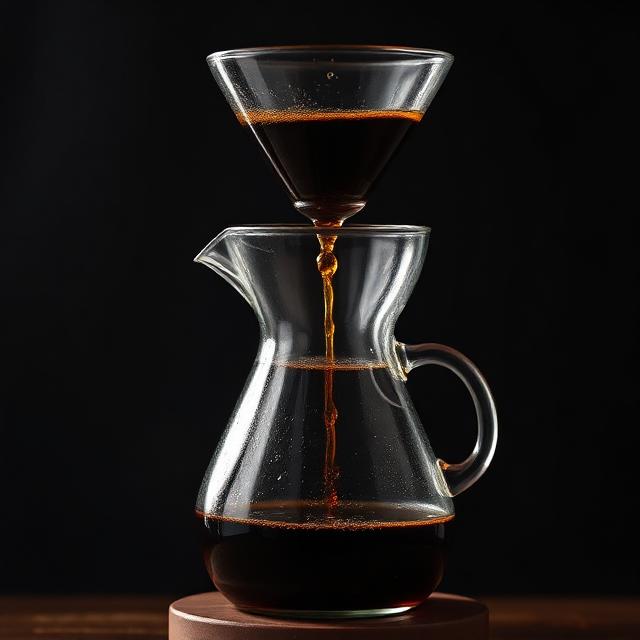 A glass slow-drip cold brew tower with dark coffee dripping